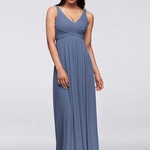 David’s Bridal Long Mesh Dress w/ Cowl Back Detail